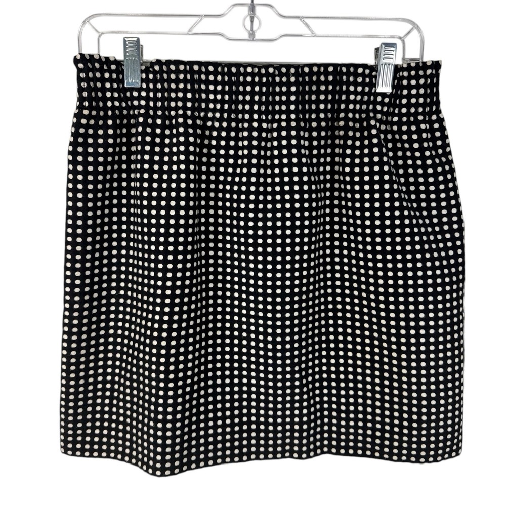 J.Crew Women's 6 Pull On Knit Mini Skirt Black Cream Polka-dot EUC Length 17" - Picture 2 of 10